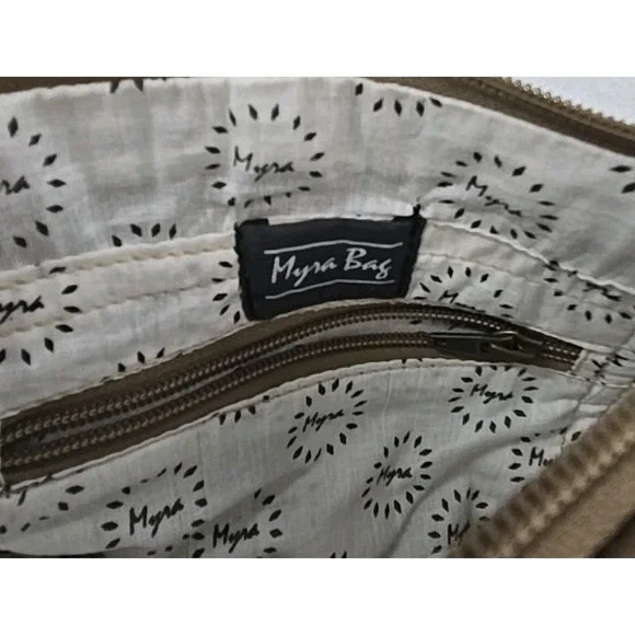 Myra Bag Cotton Carve/Leather Womens Adjustable Strap Crossbody Bag EUC